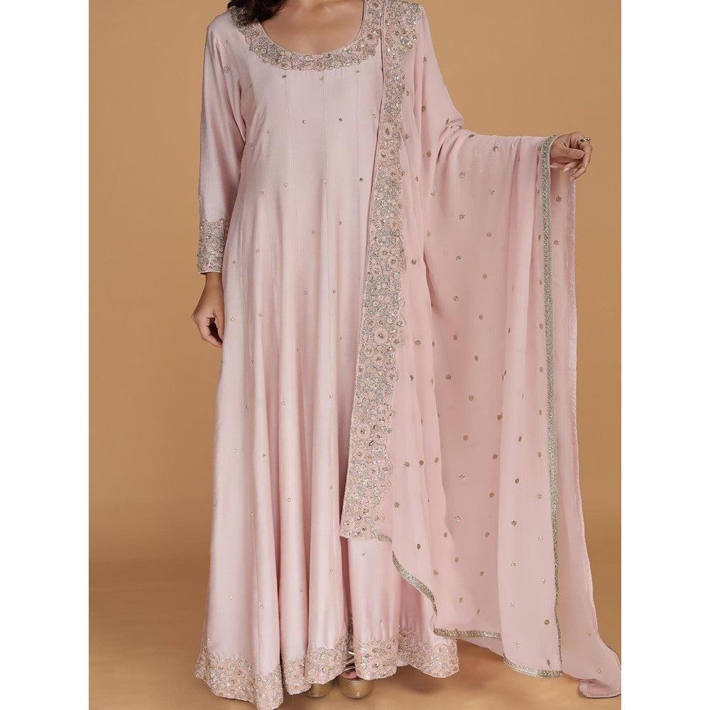 MILU MADAN Light Pink Katan Silk Anarkali with Dupatta
