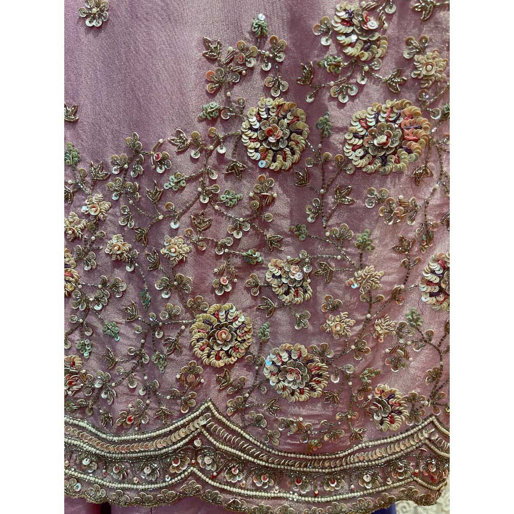 MILU MADAN Pink Tissue Kurta with Sharara and Dupatta