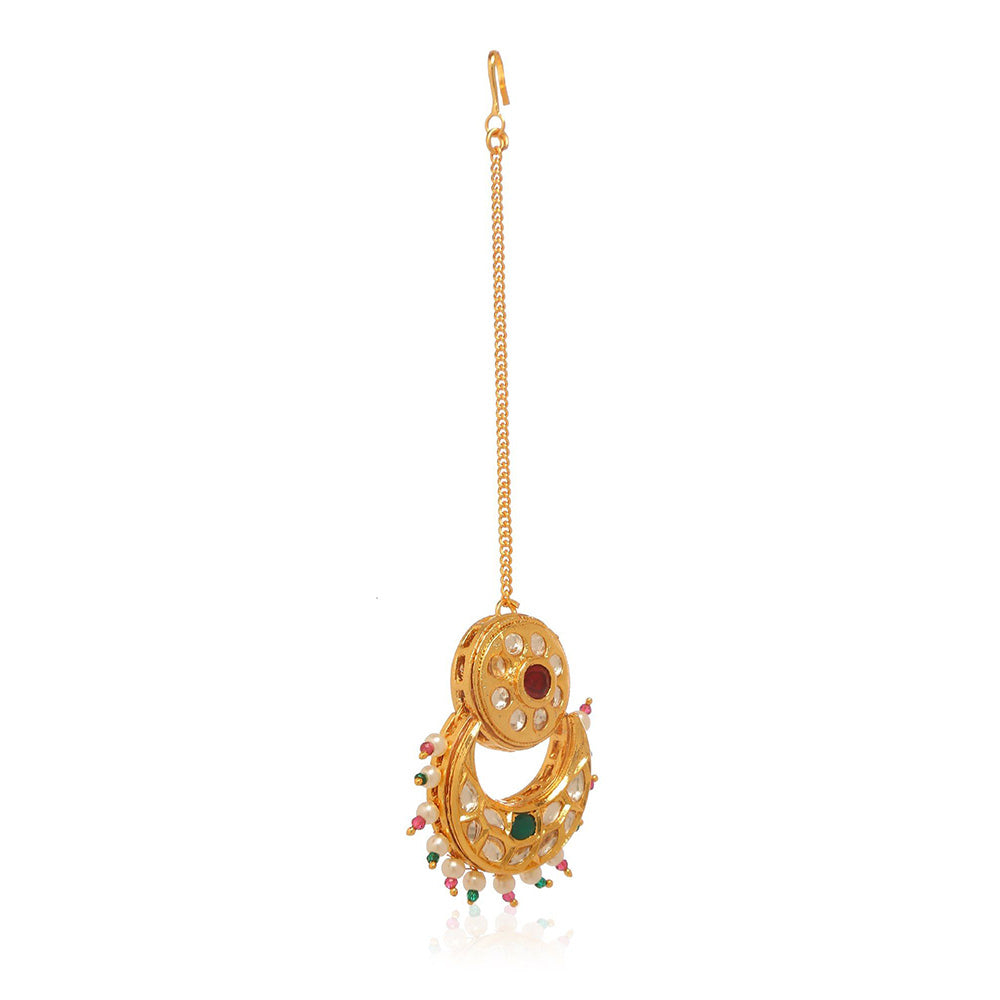 MINAKI 22K Gold Plated Maang Tikka In Kundan - Polki Setting-Multi-Color