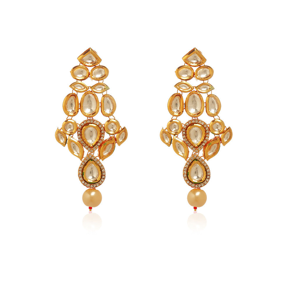 MINAKI 22K Gold Plated Necklace Set Kundan Embellished Pearls with Matching Earrings