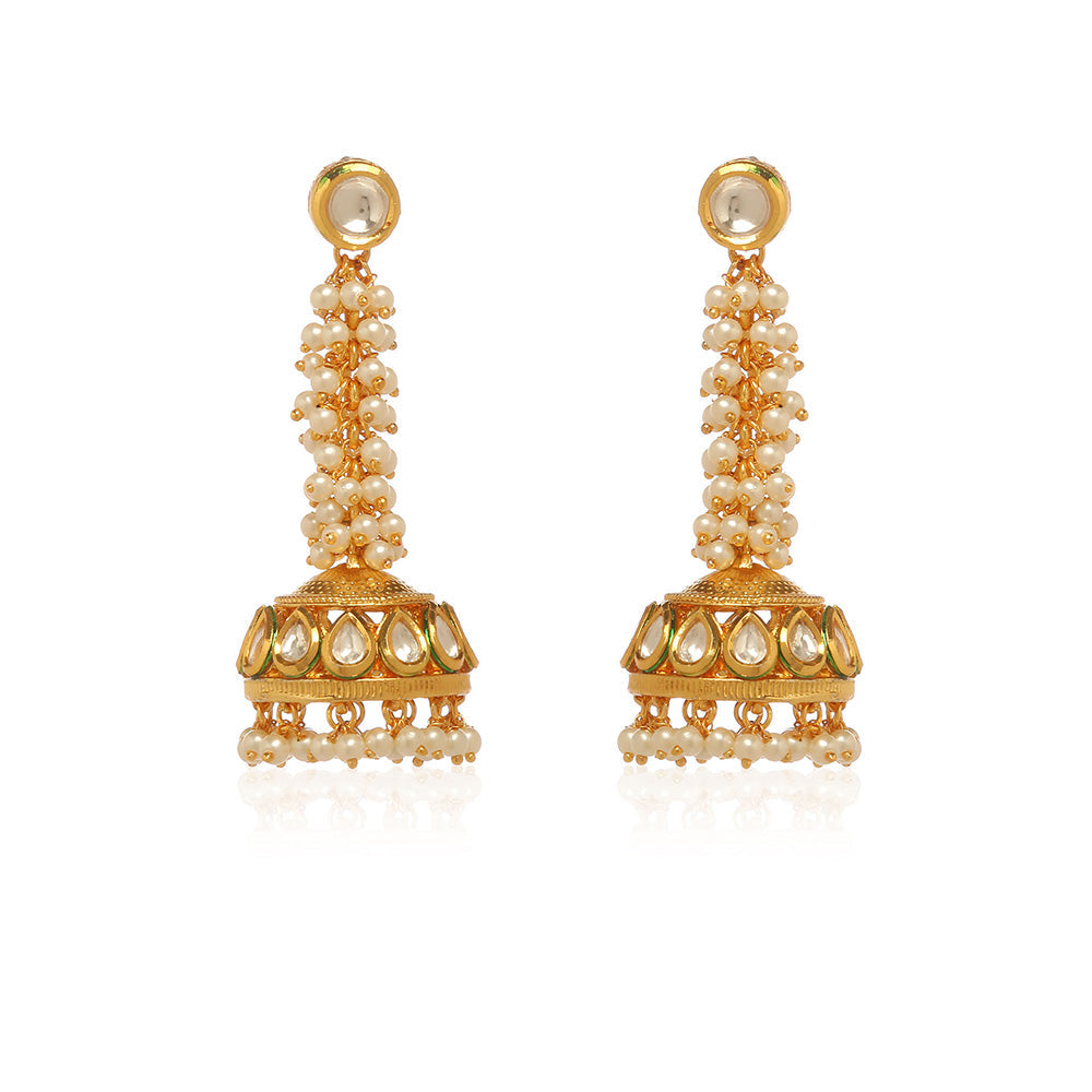 MINAKI 22K Gold Plated Necklace Set Kundan Embellished Pearls with Matching Jhumki Earrings