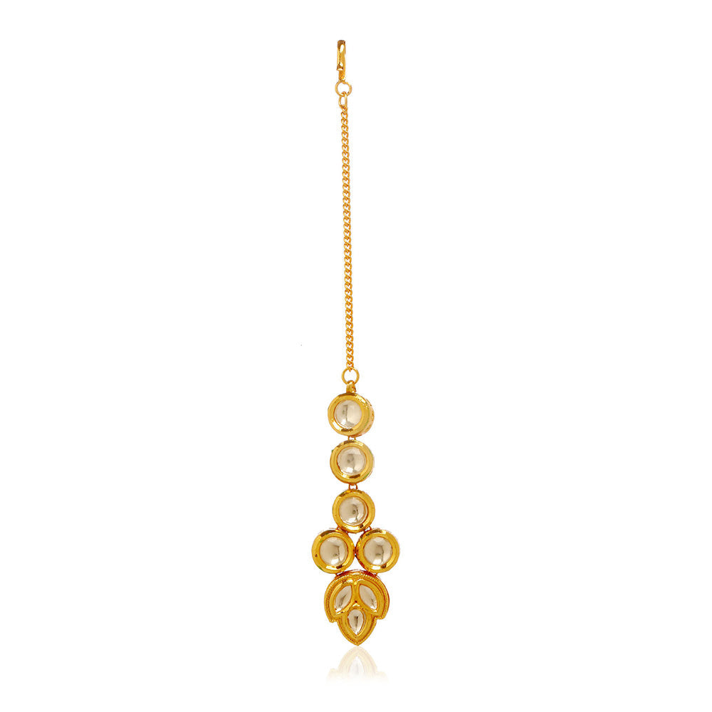 MINAKI 22K Gold Plated Necklace Set In Kundan Setting with Matching Earrings and Maang Tikka