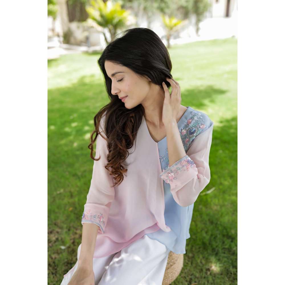 MINSH Blush Breeze Dual-Tone Embroidered Multi-Color Top