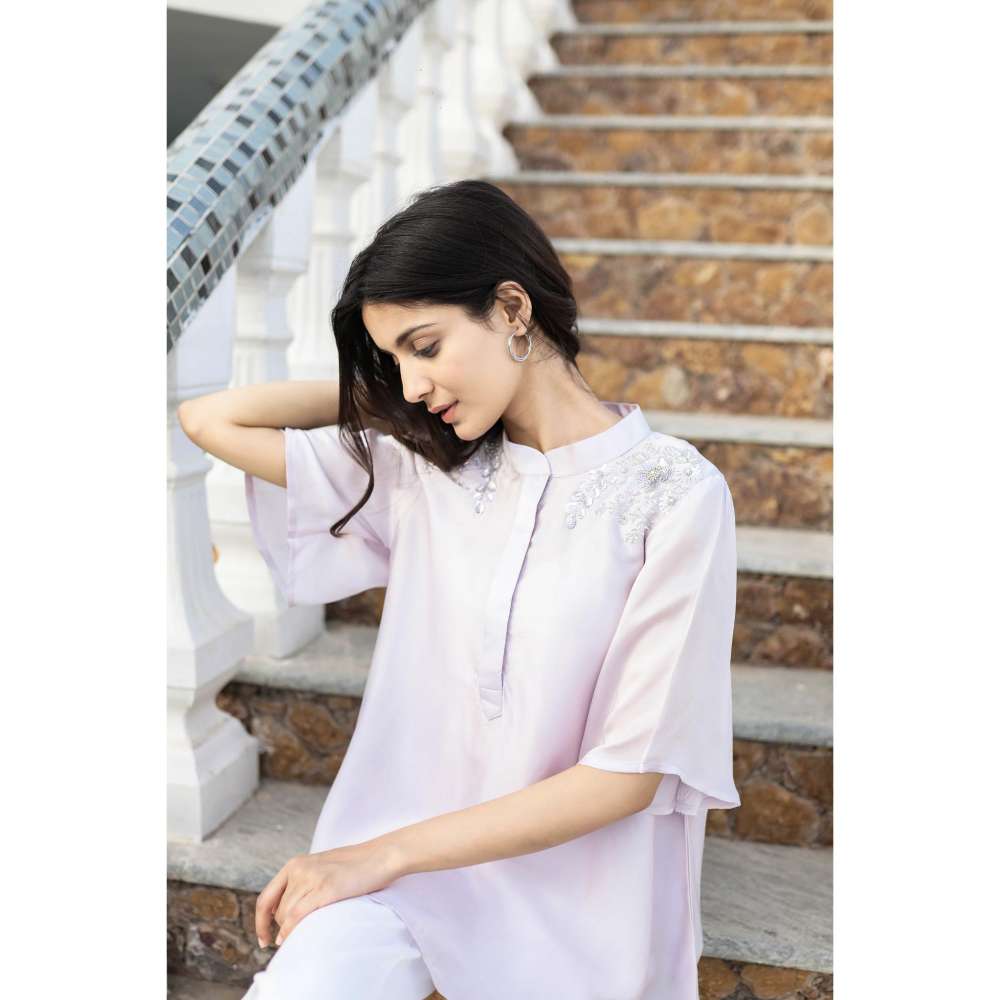 MINSH Blush Petal Embroidered Collar Lavender Top