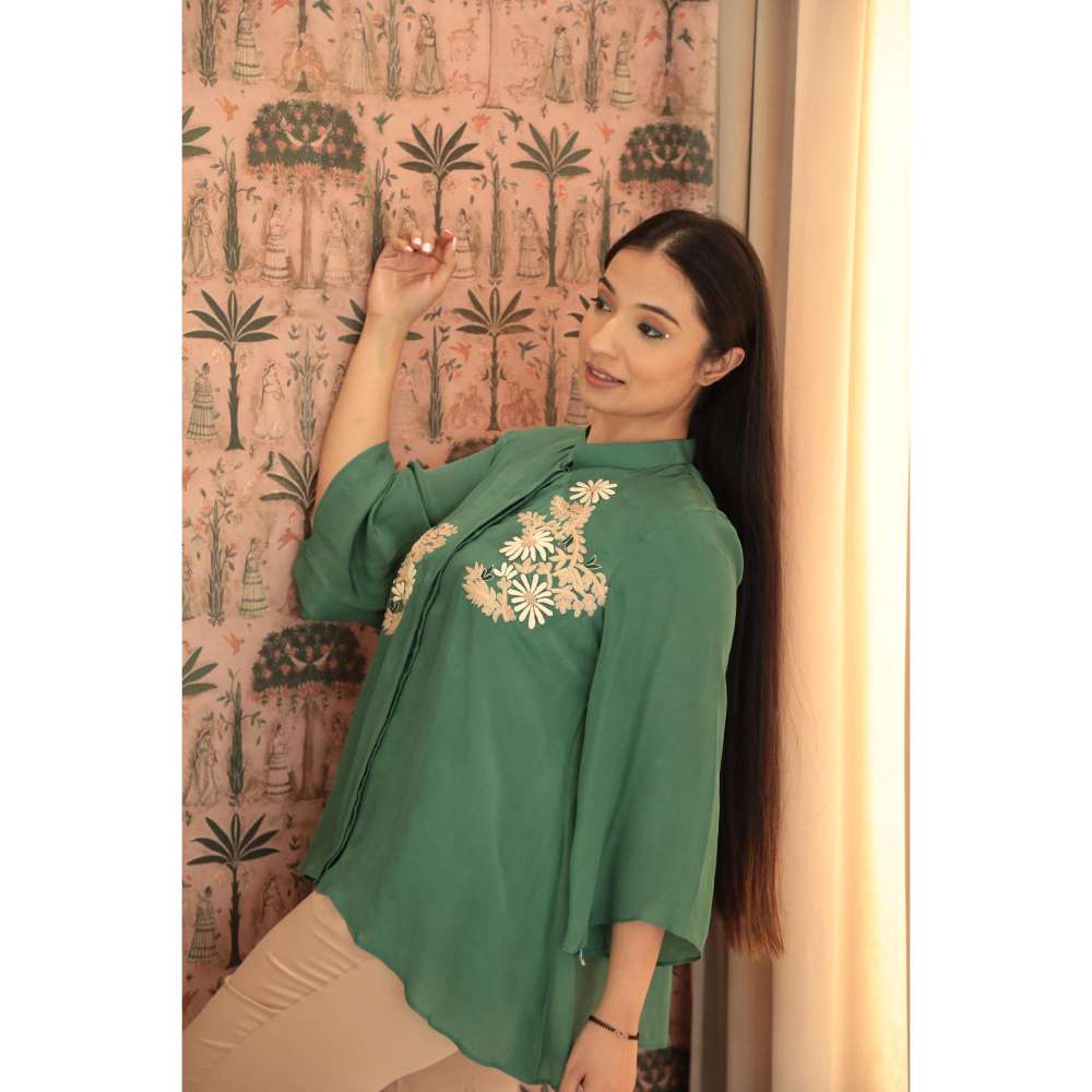 MINSH Emerald Glow Embroidered Green Shirt