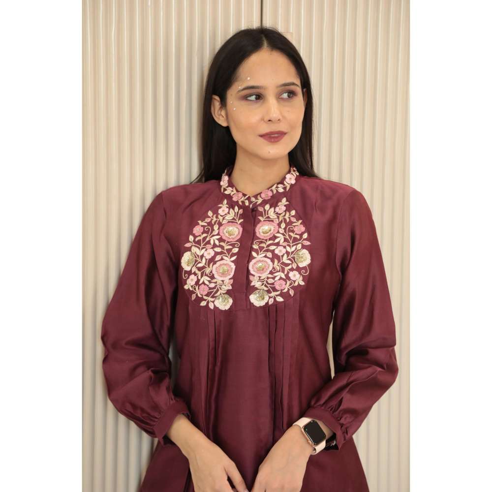 MINSH Garnet Grace Embroidered Maroon Top