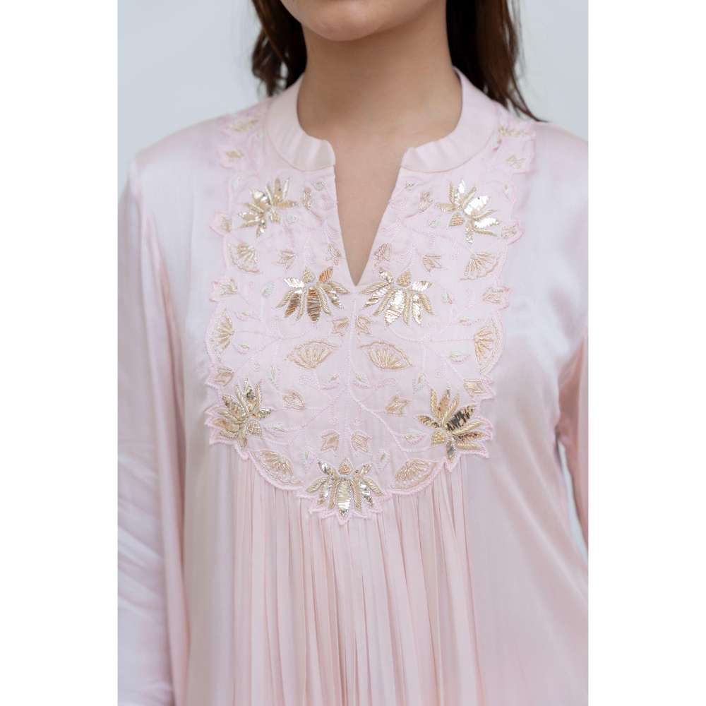 MINSH Pink Soft Meadow Anarkali with Pant and Dupatta