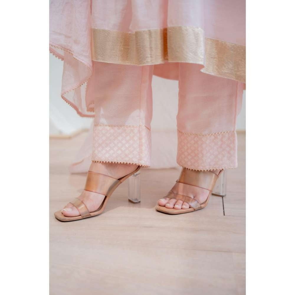 MINSH Pink Blush Gold Anarkali with Pant and Dupatta
