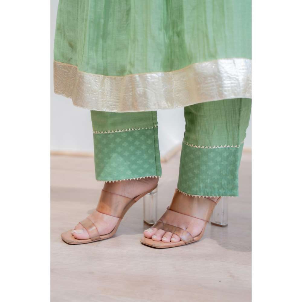 MINSH Green Ember Leaf Anarkali with Pant and Dupatta