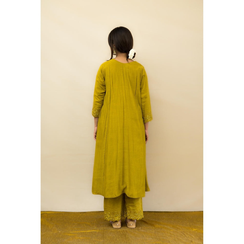 MITHI SUPARI Lime Parijat Anarkali Kurta with Pant and Dupatta (Set of 3)