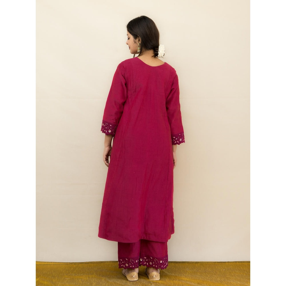 MITHI SUPARI Pink Parijat Anarkali Kurta with Pant and Dupatta (Set of 3)