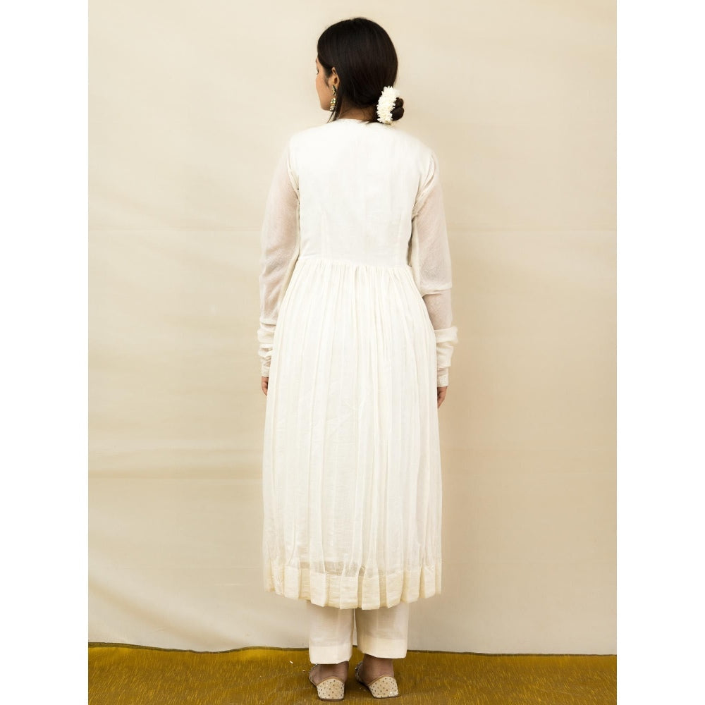 MITHI SUPARI Ivory Gulmohar Angarkha Kurta with Pant and Dupatta (Set of 3)