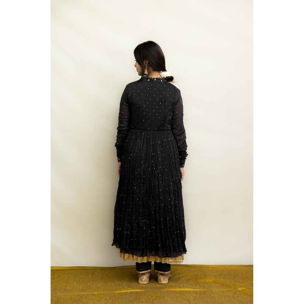 MITHI SUPARI Black Nargis Anarkali Kurta with Pant and Dupatta (Set of 3)