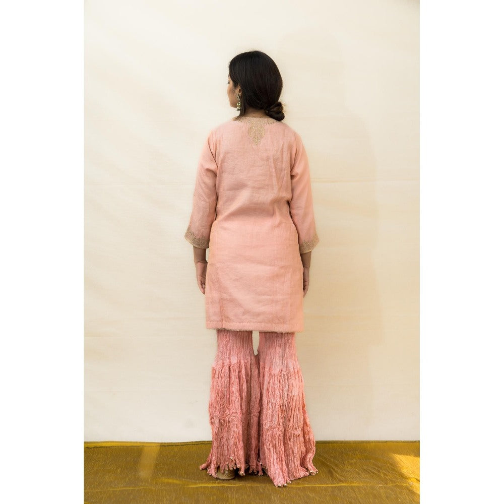 MITHI SUPARI Peach Shevanti Kurti with Sharara and Dupatta (Set of 3)