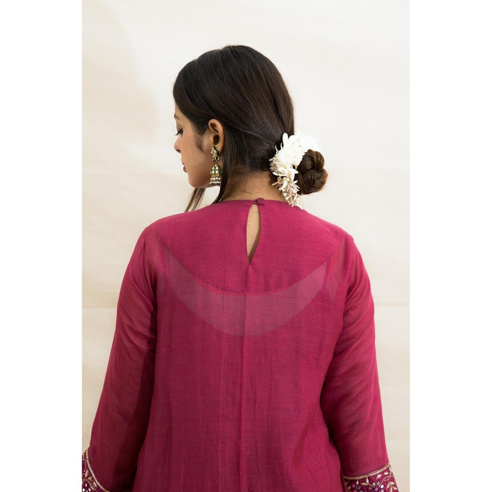 MITHI SUPARI Plum India Embroidered and Mirror Work Anarkali Kurta with Pant (Set of 2)