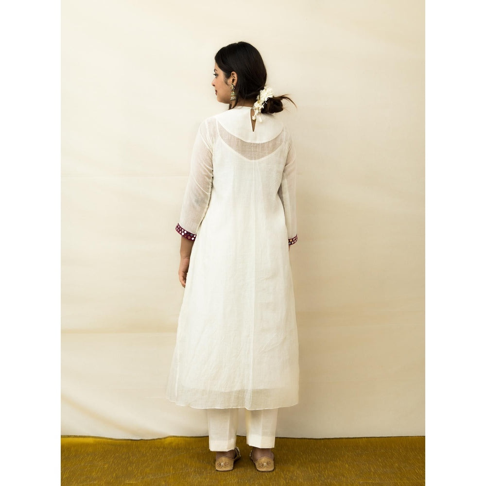 MITHI SUPARI Ivory and Wine Meer Mirror Work Anarkali Kurta with Pant (Set of 2)