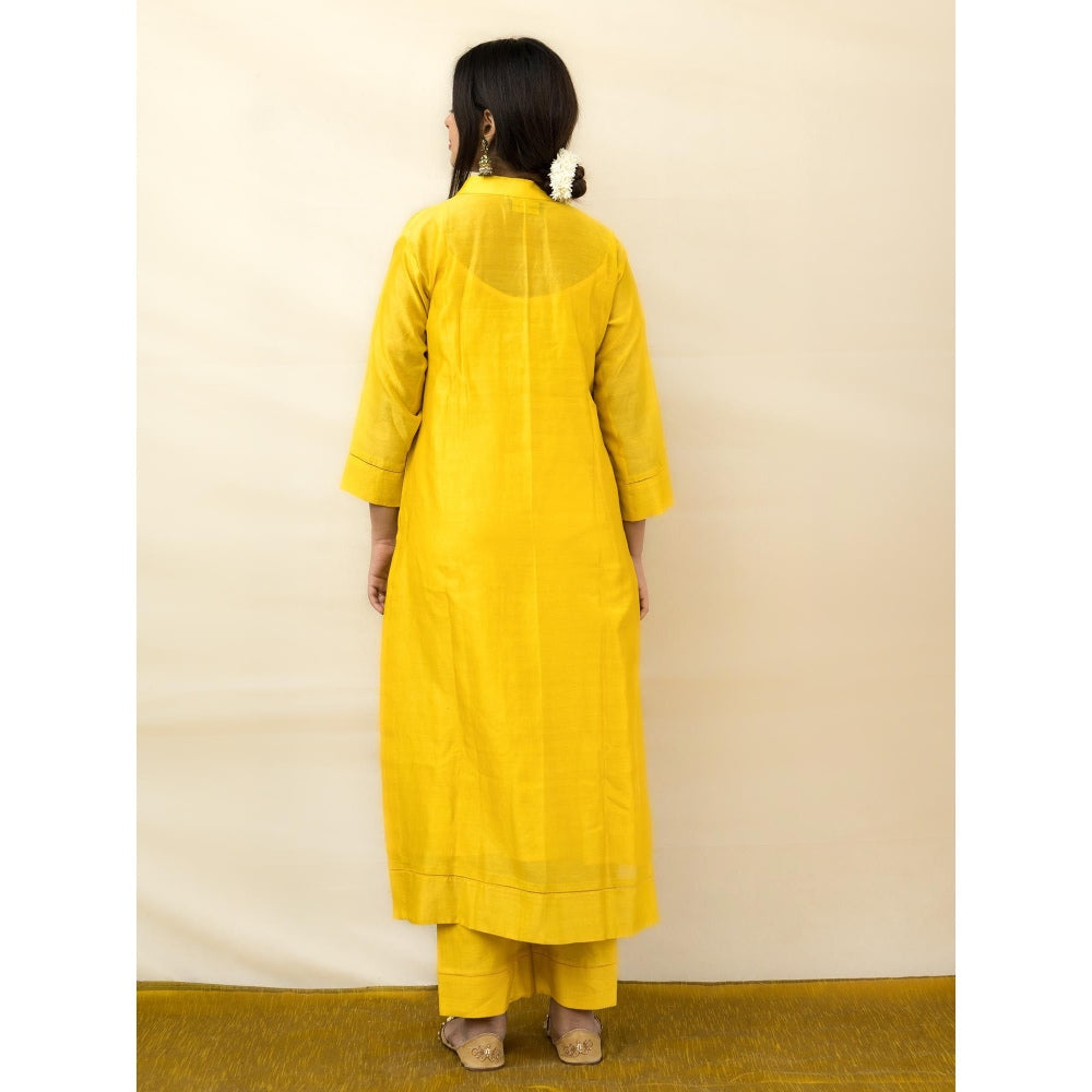 MITHI SUPARI Yellow Malti Kurta with Pant and Embroidered Dupatta (Set of 3)