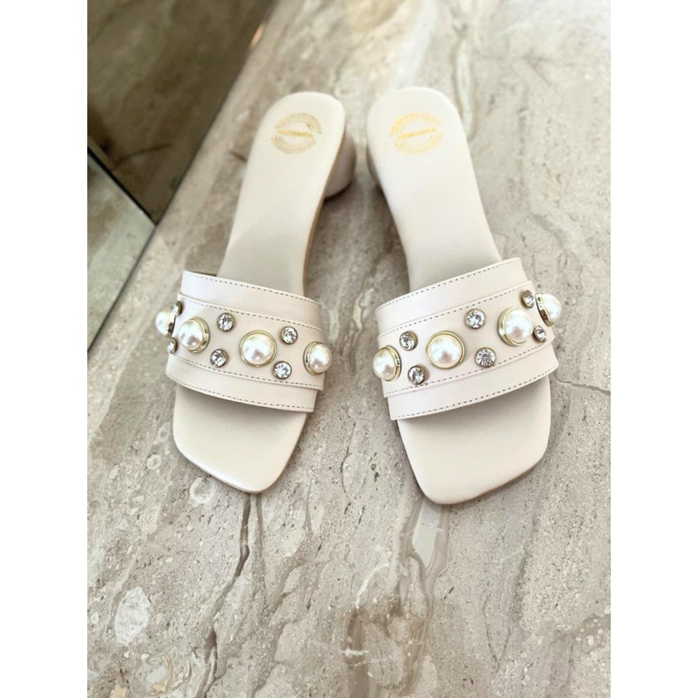 Modanta Cream Round Pearl Heels