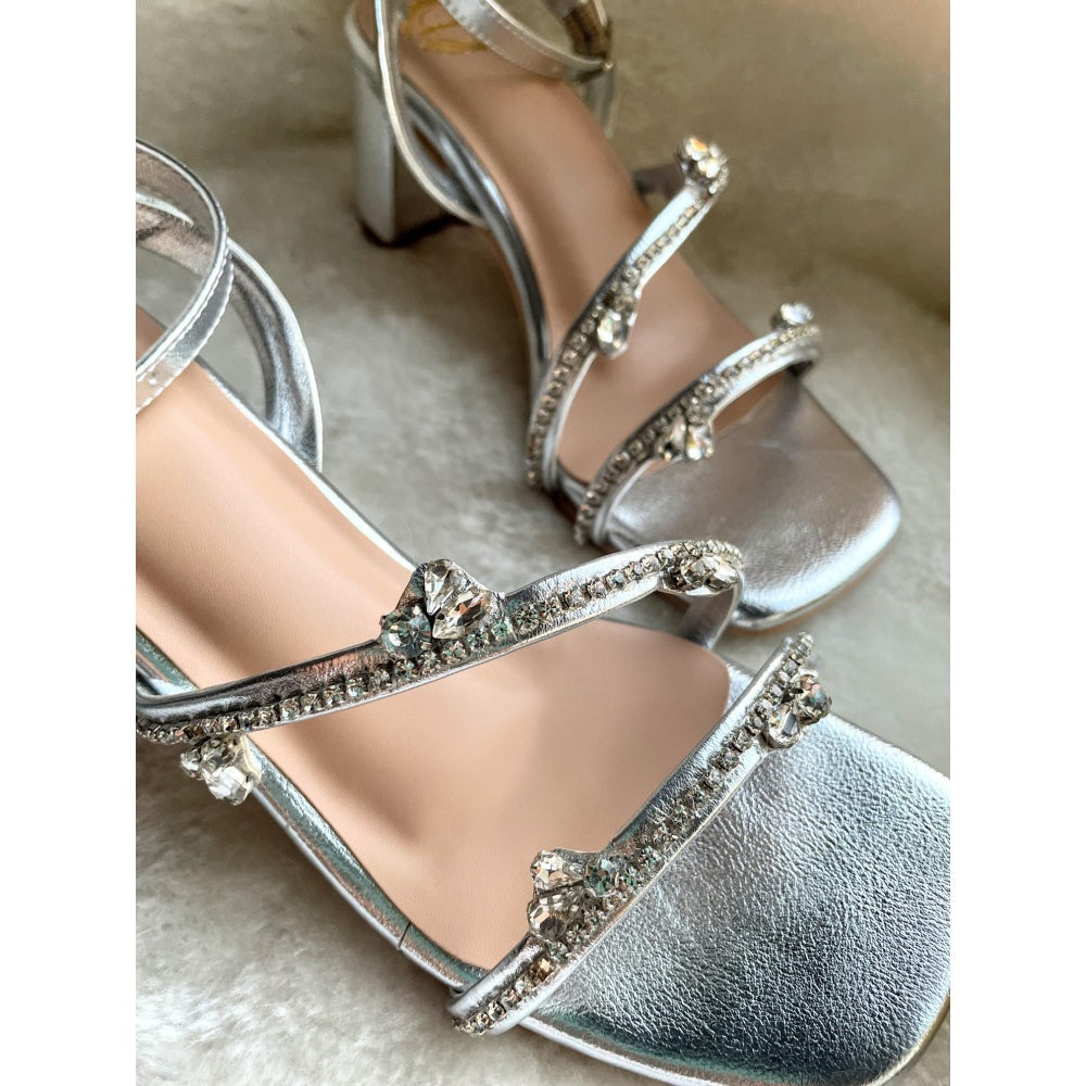 Modanta Silver Diamond Strappy Heels