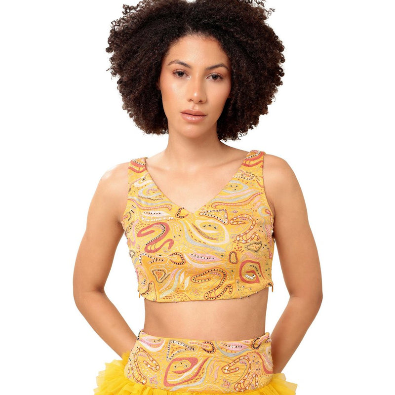 MODO CALDO Yellow Daffodil Dream Embellished Top and Skirt