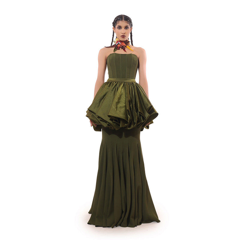 MODO CALDO Green Olive Grove Corset Top