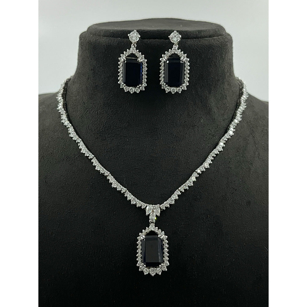 Mon Tresor Midnight Elegance Blue Sapphire Necklace with Pair of Earrings