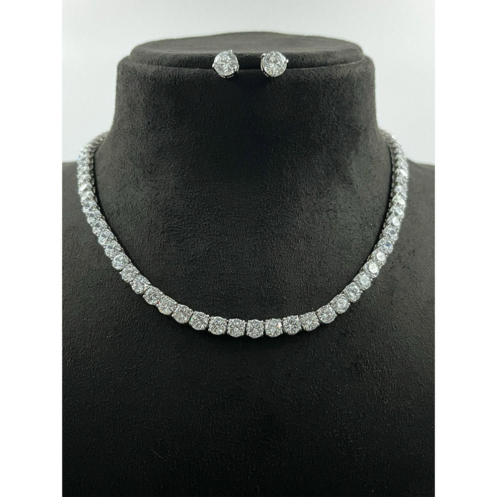 Mon Tresor Full Equal Solitaire Necklace with Pair of Earrings - White