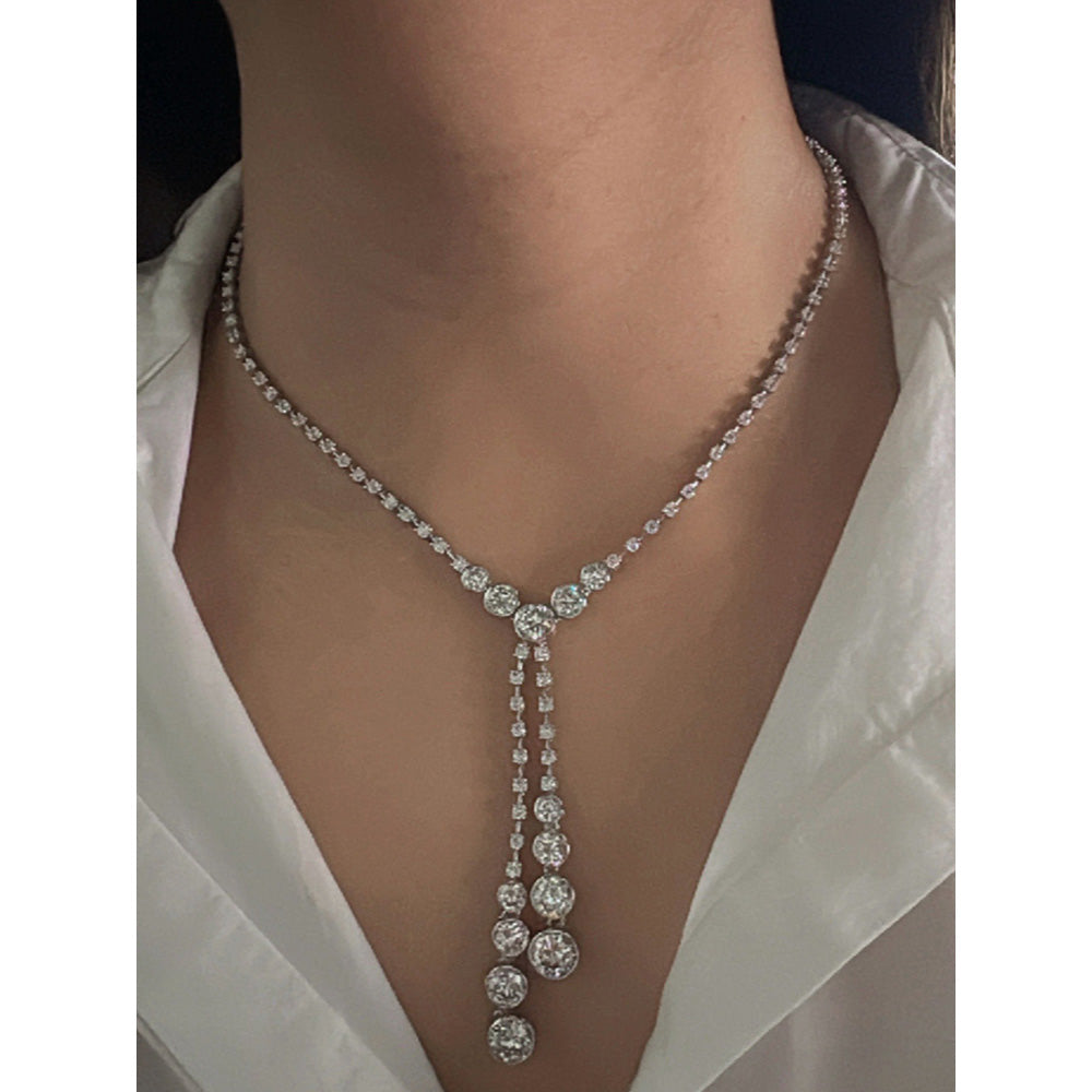 Mon Tresor Bezelting Drop Necklace with Pair of Earrings - White