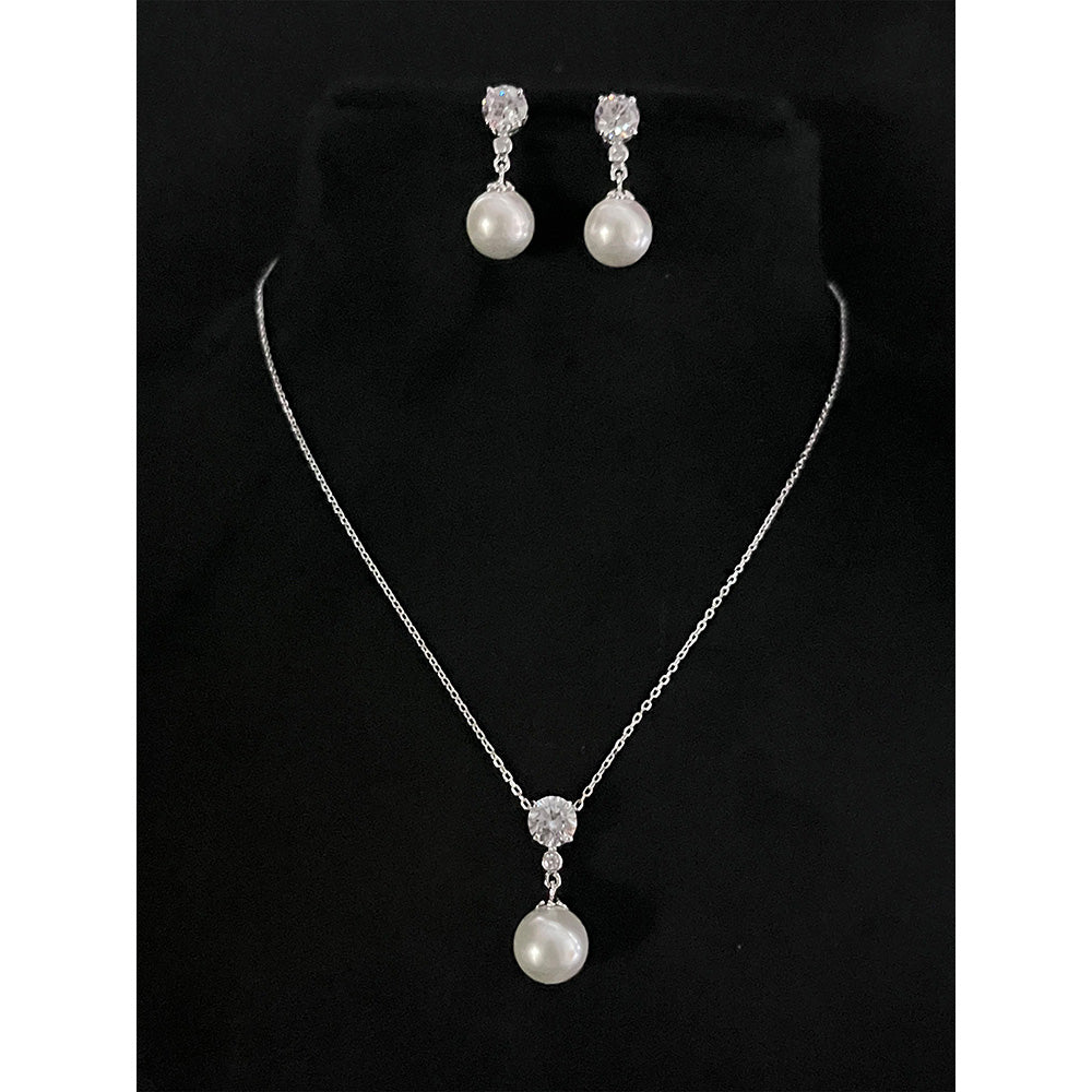 Mon Tresor Pendant -1 Carat Round Solitaire Necklace with Pair Of Earrings - White