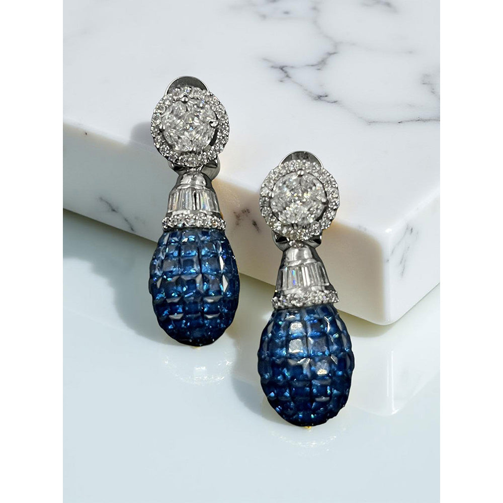 Mon Tresor Fused Solitaire Top With Blue Sapphire Drop Earrings In An Invisible Setting