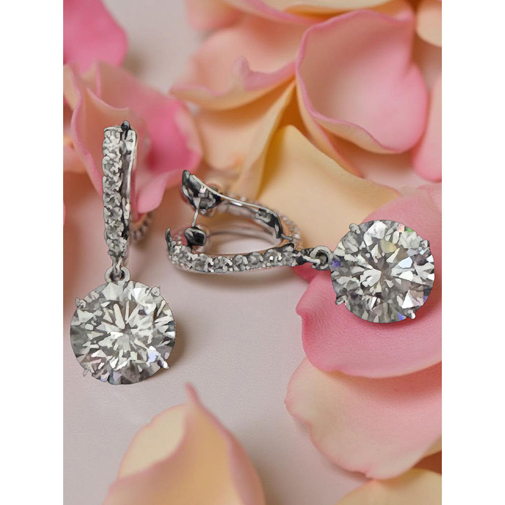 Mon Tresor Dia Bali With 4 Carat Round Solitaire Drop Earrings - White