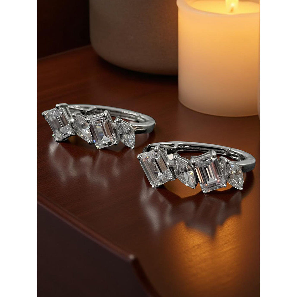 Mon Tresor Emerald Cut And Marquee Stone Bali Earrings - White