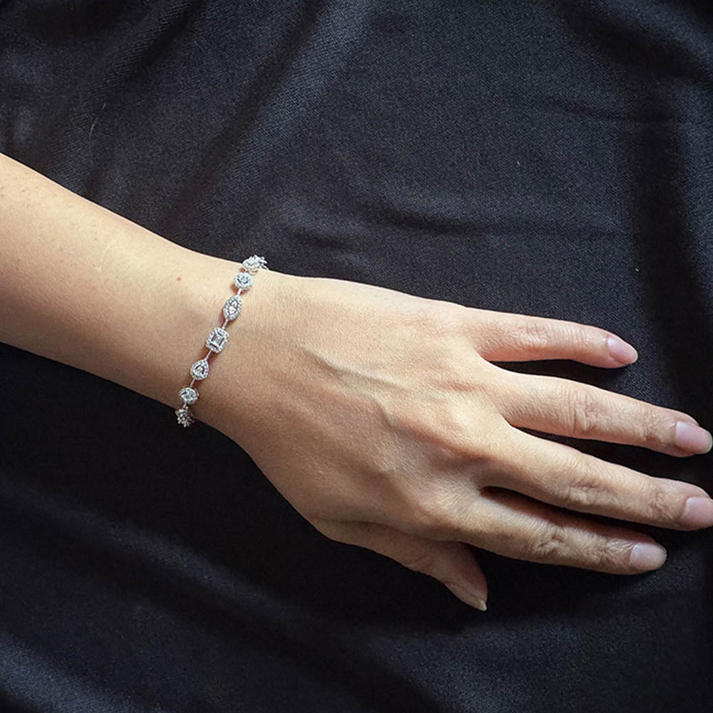 Mon Tresor Assorted Shaped Diamond Bracelet With Dia Halo - White