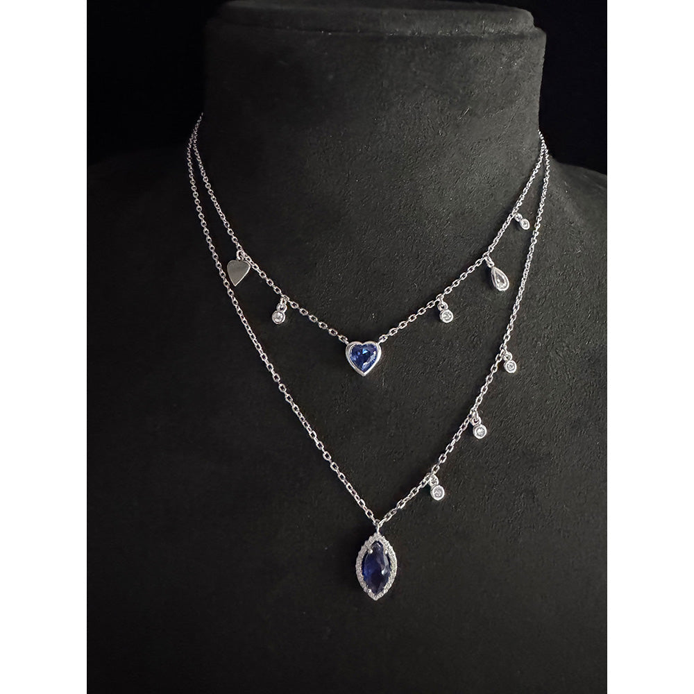 Mon Tresor Double Attached Necklace With Blue Heart, Pear And Charms