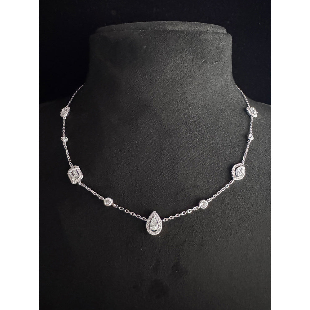 Mon Tresor Assorted Shaped Segmented Dia Necklace With Halo In 18K Gold Polish - White