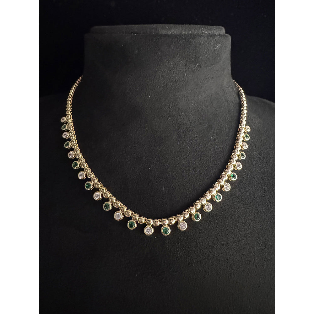 Mon Tresor Gold Ball Necklace With Dia And Emerald Charms - Multi-Color