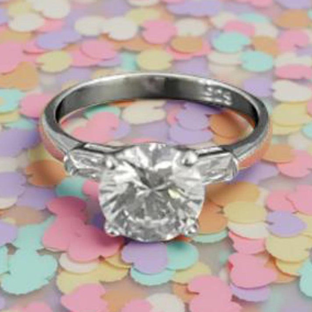 Mon Tresor White 2 Carat Solitaire Flanked By Baguette Diamonds With Plain Band Ring
