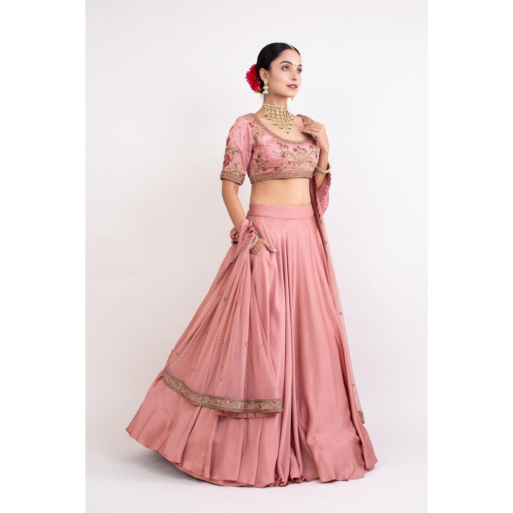 Monika Mathuria Datta Rose Pink Stitched Blouse with Lehenga and Dupatta (Set of 3)