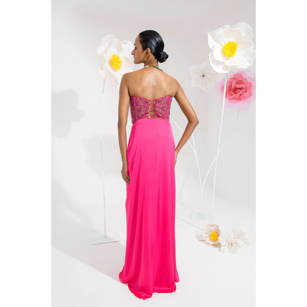 Muskan Aggarwal Pink Hoor Embellished Corset Top and Skirt (Set of 2)