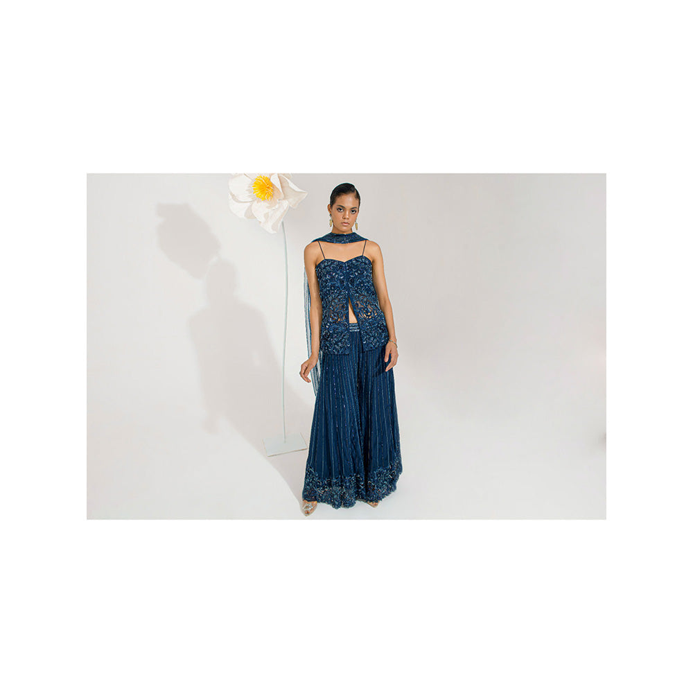 Muskan Aggarwal Yara Embellished Top with Palazzo and Dupatta (Set of 3)