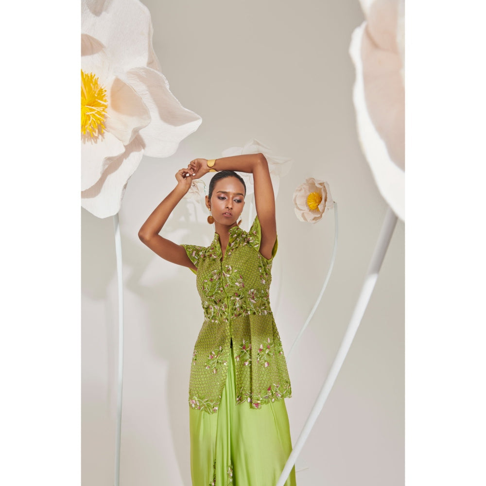 Muskan Aggarwal Nargis Embellished Peplum Top and Skirt (Set of 2)