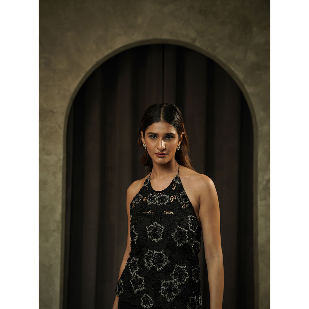 Muskan Aggarwal Womens Georgette Sequined Black Top with Sharara and Dupatta