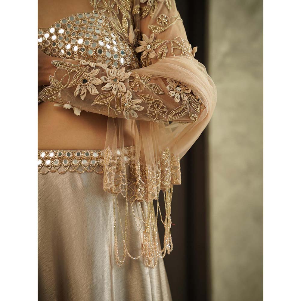 Muskan Aggarwal Taupe Blouse with Lehenga and Dupatta