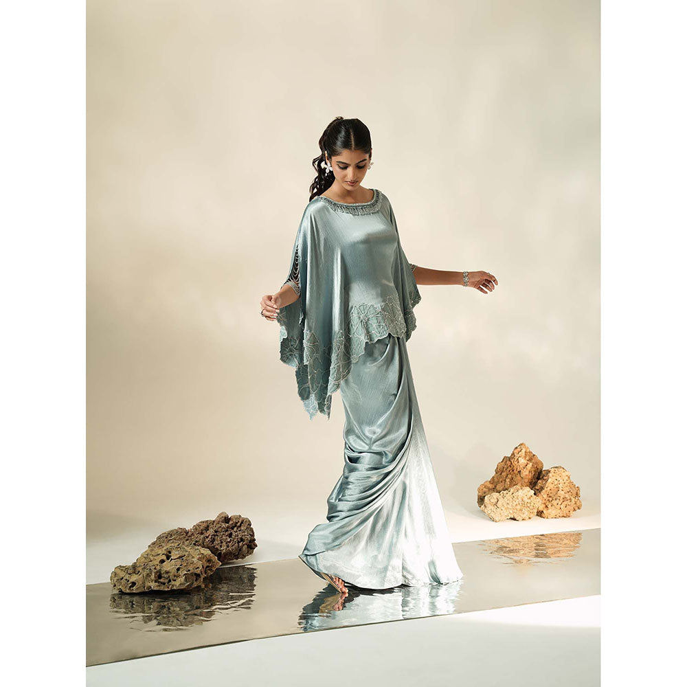 Muskan Aggarwal Pastel Blue Embroidered Top with Drape Skirt
