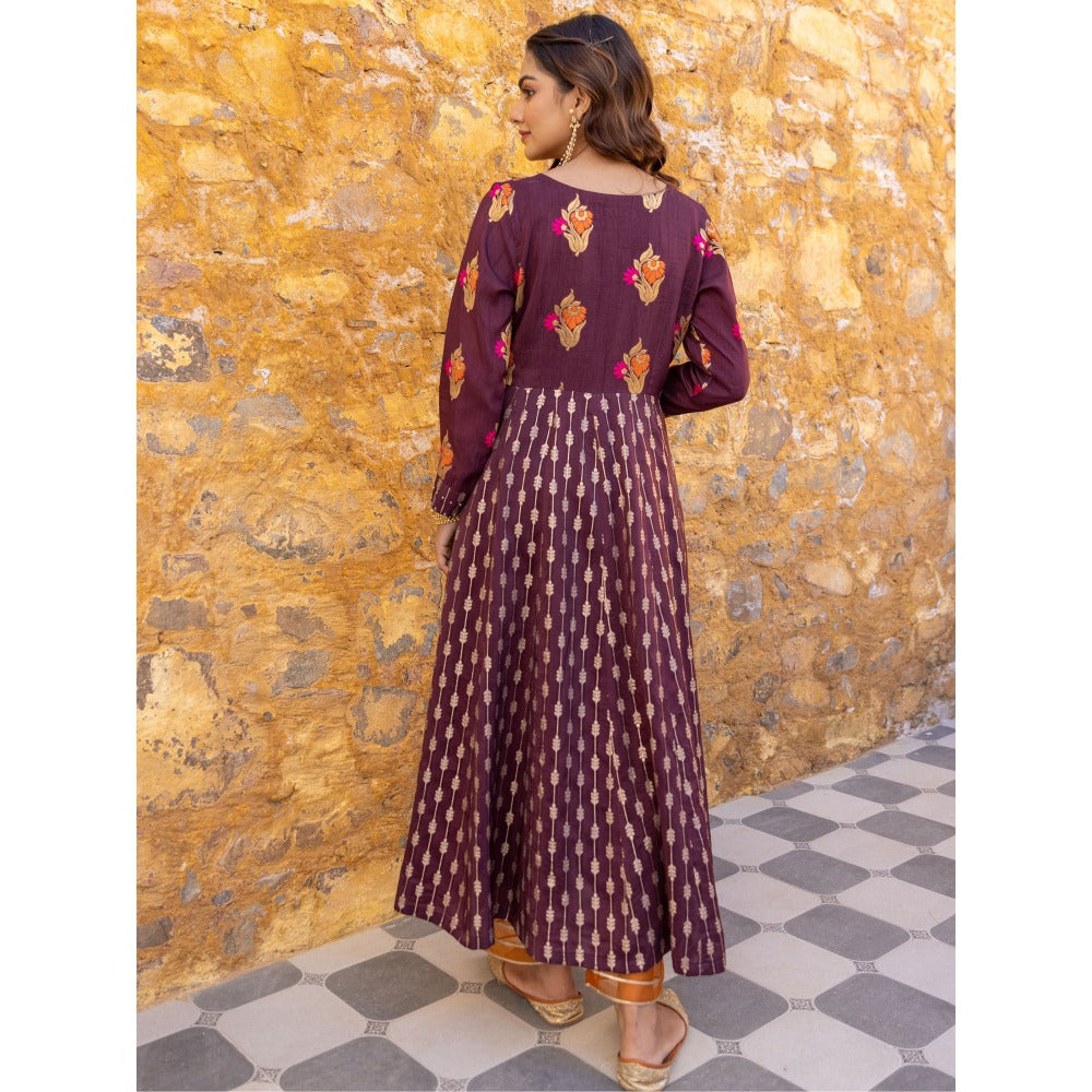 Myaara Brown Embroidered- Gota Anarkali Kurta with Pant and Dupatta (Set of 3)