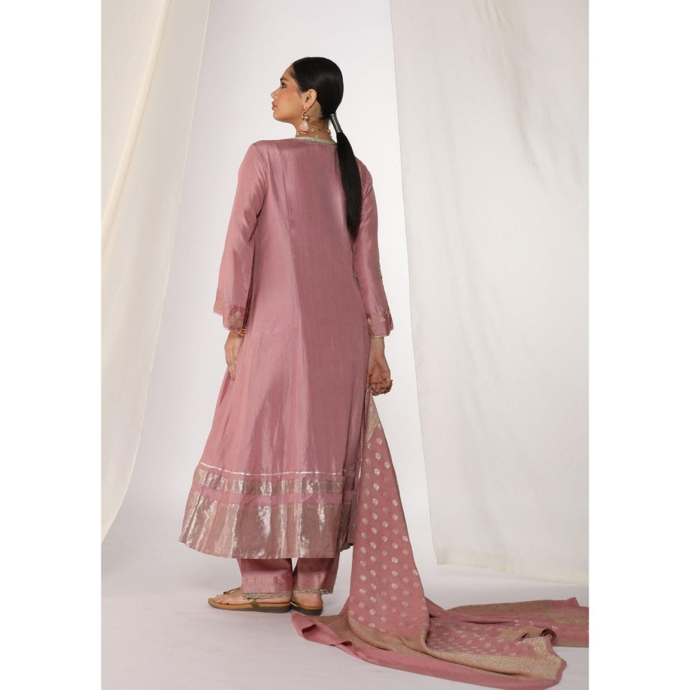 Myoho Hand Work Embroidery Silk Pintucked Anarkali Kurta with Pant & Dupatta (Set of 3)