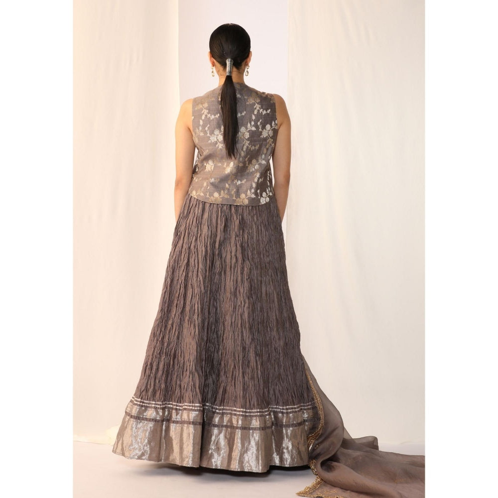 Myoho Brocade Waistcoat Paired with Crushed Skirt & Dupatta (Set of 3)