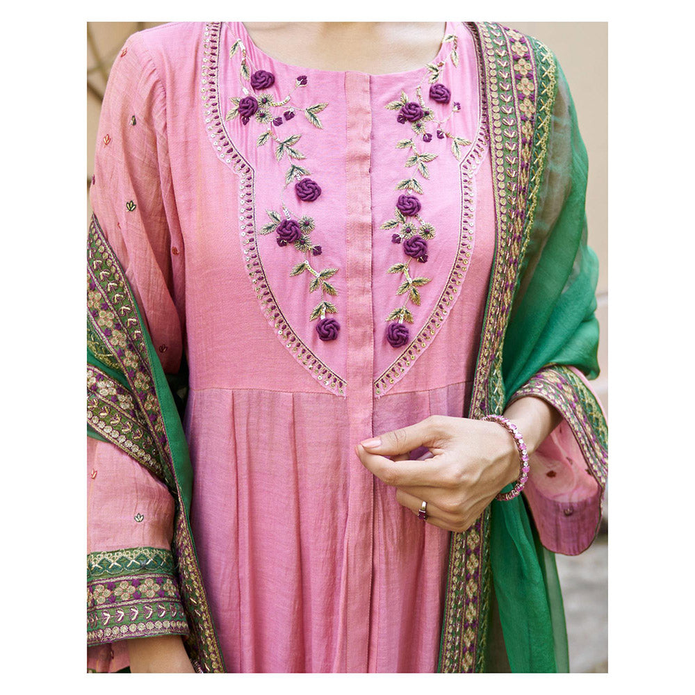 Naaz By Noor Kikli Pink Embroidered Anarkali with Pant and Dupatta (Set of 3)