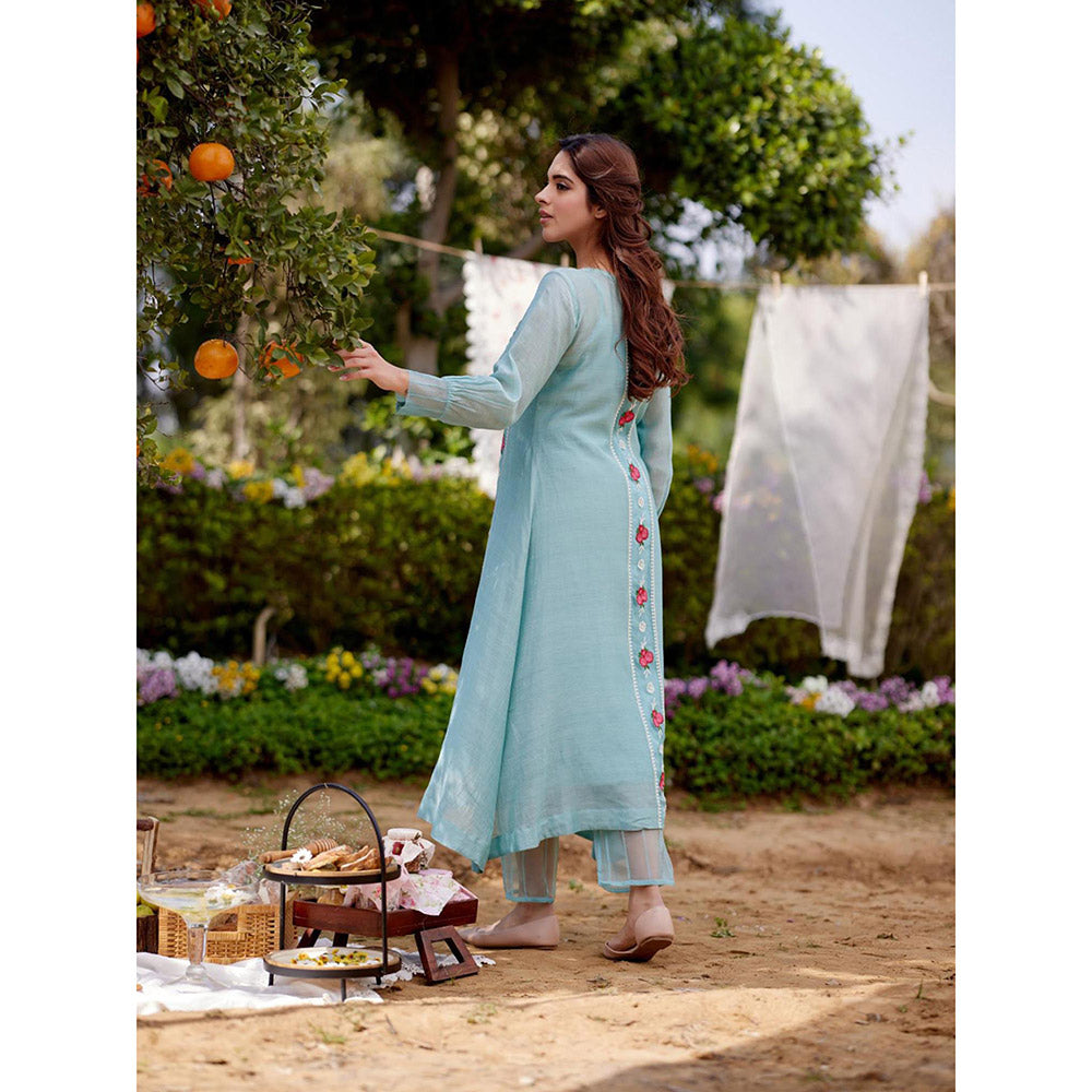 Naaz By Noor Blue Jade Vine Kurta with Pant and Dupatta (Set of 3)