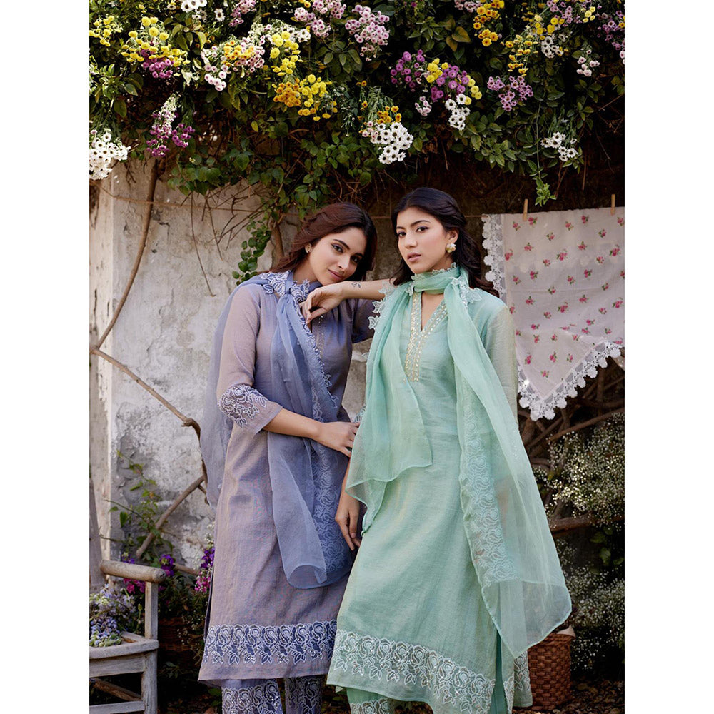 Naaz By Noor Blue Butterfly Blush Kurta with Pant and Dupatta (Set of 3)